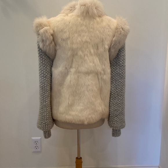 Niki Vintage Woman’s Off White Fur w Gray Textured Knit Sleeves 80’z Retro / M - Picture 5 of 8